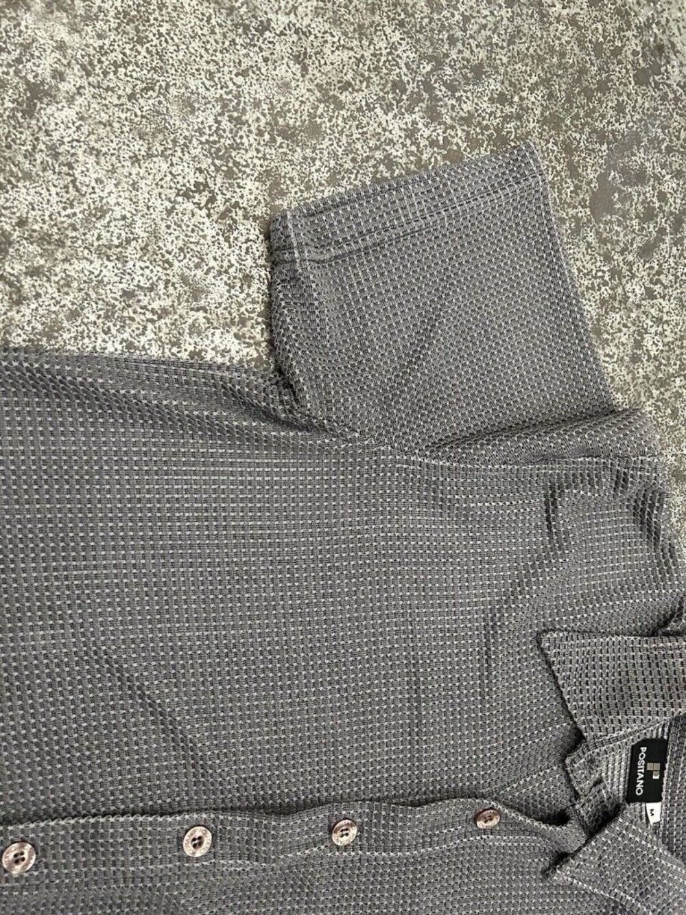 Vintage Positano Mens Disco Party Shirt Mesh Textured Size M Grey Open Collar - Picture 5 of 14